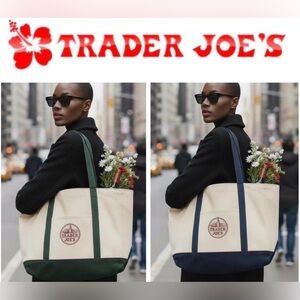 Set of 2- Trader Joe’s Large Canvas Tote Bag | Viral Classic- blue and green NWT